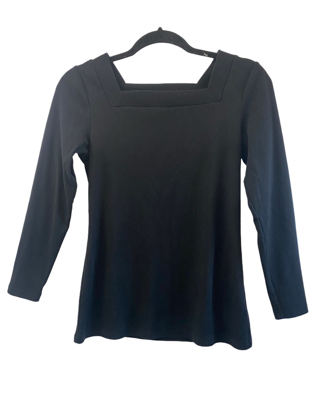 Black Slim Fit Square Neck Long Sleeve Women's Top